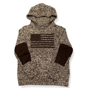 Polo Ralph Lauren B&W woven wool/cotton blend hooded sweater with 🇺🇸. Boys 5.